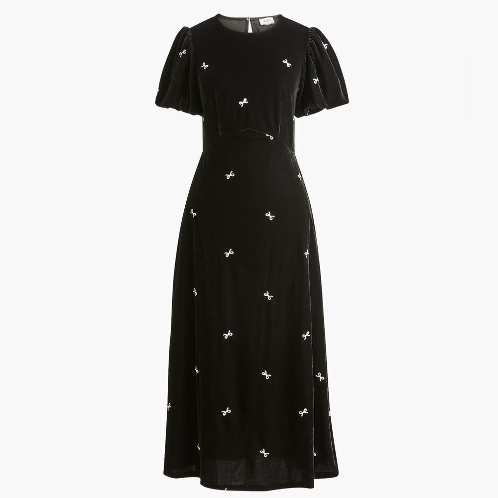 J Crew Velvet Puff Sleeve Midi Dress NWT